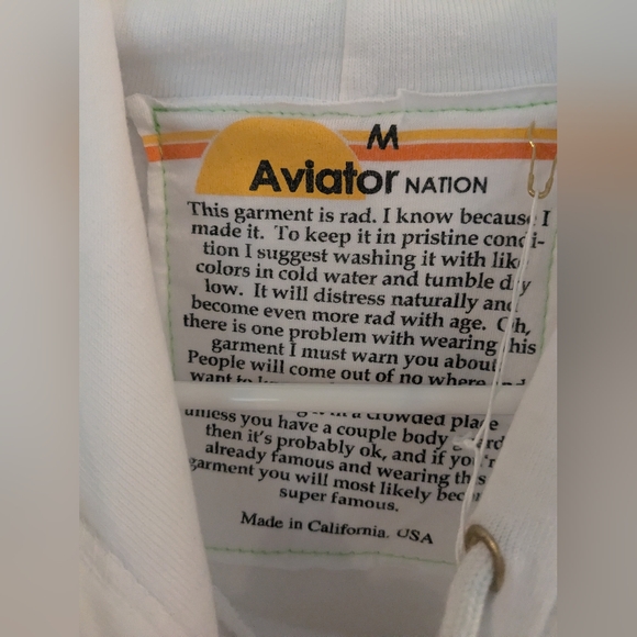 Aviator Nation NWT Logo Stitch Pullover Relaxed Hoodie Sweatshirt White Unisex M - Picture 4 of 9